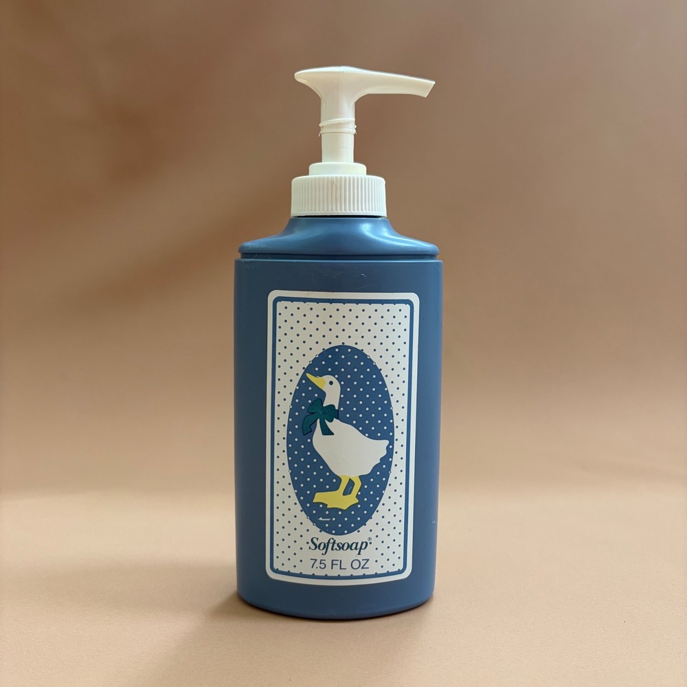 Vintage Softsoap Blue Goose Polka Dot Soap Bottle 7.5 oz Empty Cottagecore